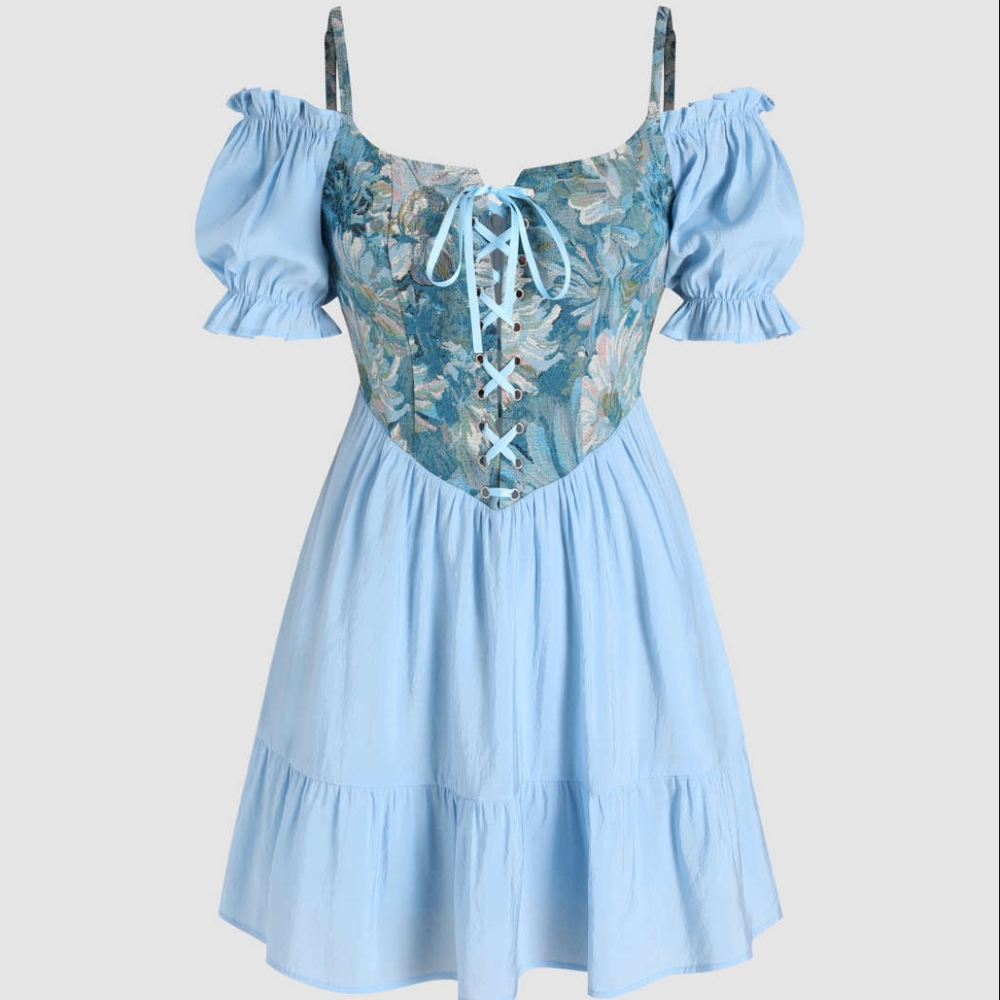 Cider Blue Floral Corset Dress